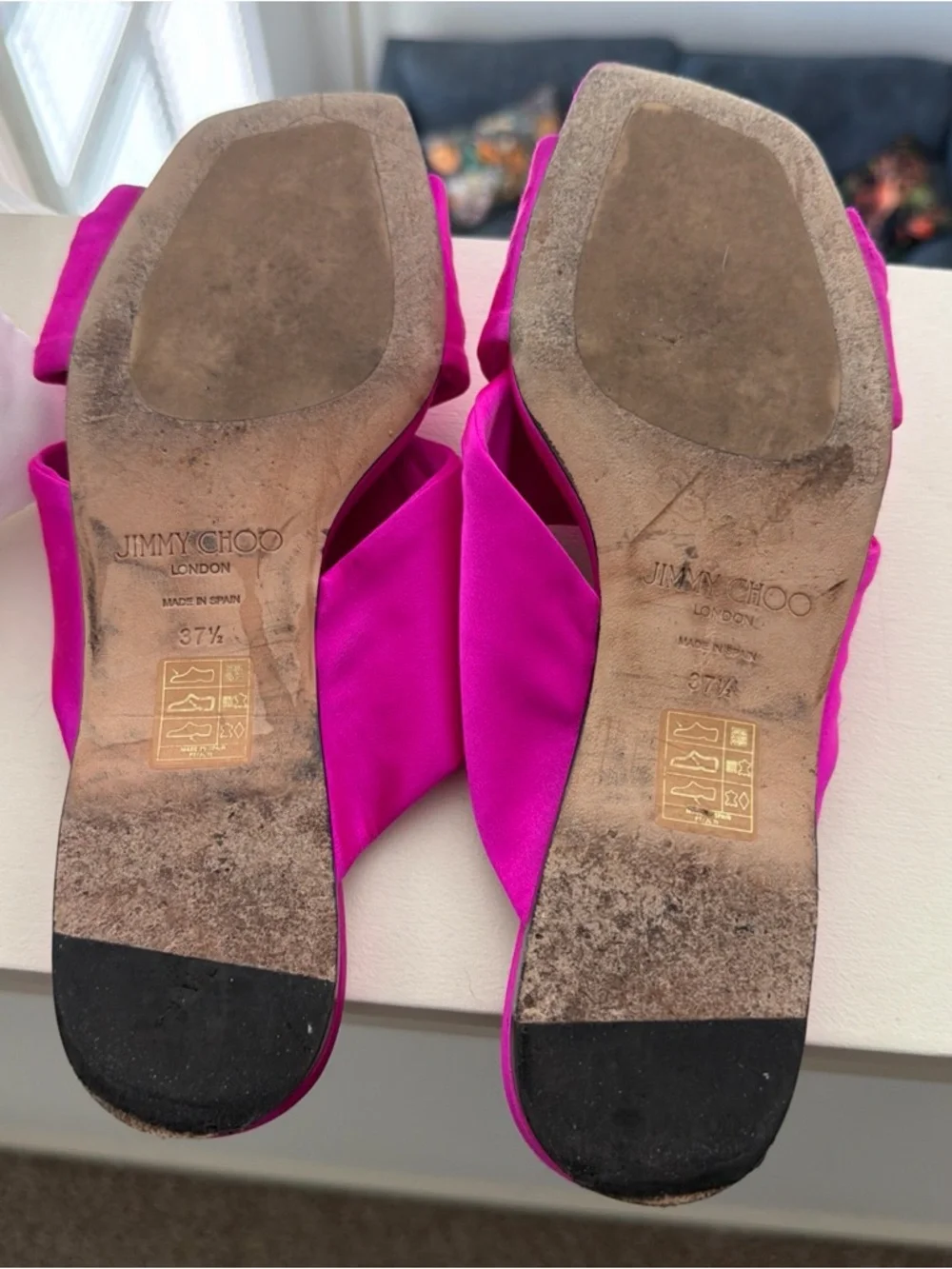 Jimmy Choo Hot Pink Satin Knot Slide Mules - Picture 4 of 6